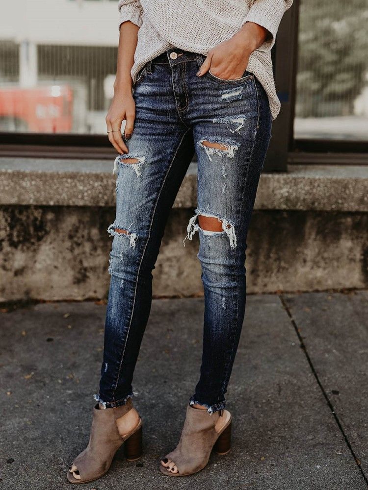 Skinny Denim Zerrissene Damenjeans