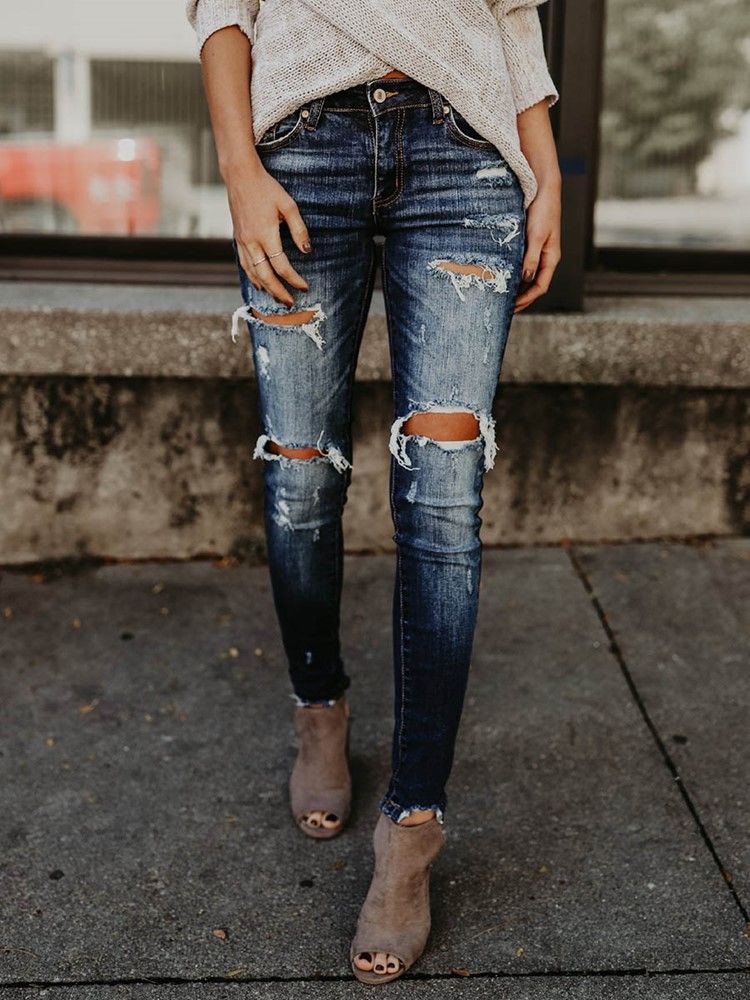 Skinny Denim Zerrissene Damenjeans