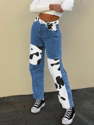 Slim-jeans Mit Geradem High Waist Für Damen Mit Farbblock-print