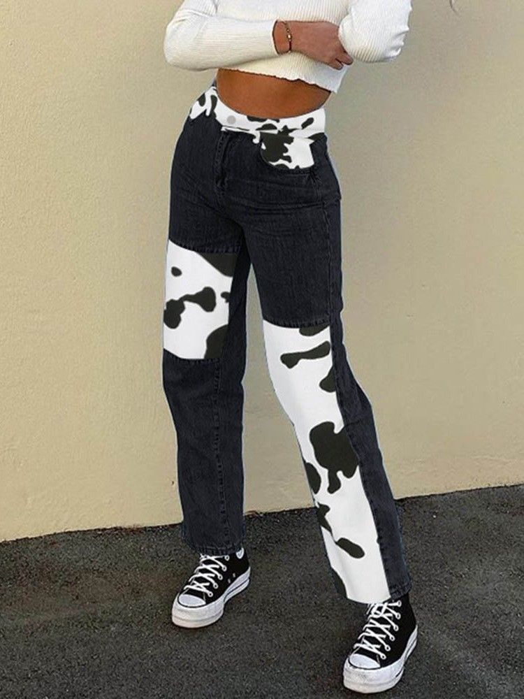 Slim-jeans Mit Geradem High Waist Für Damen Mit Farbblock-print