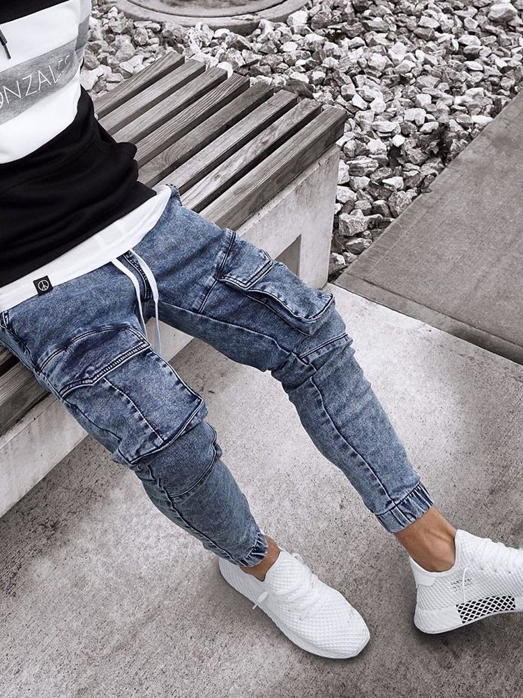 Stickerei Bleistift Hose Lässige Herren Jeans Mit Mittlerer Taille