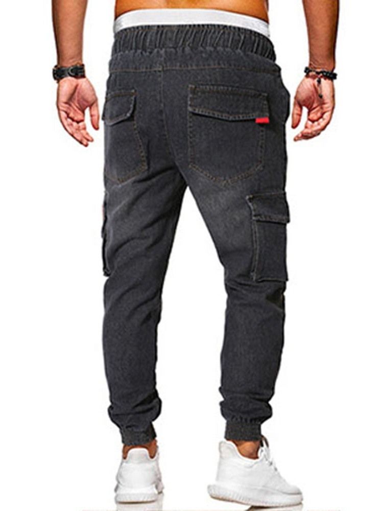 Thin Color Block Lace-up Mid Waist Herren Freizeitjeans