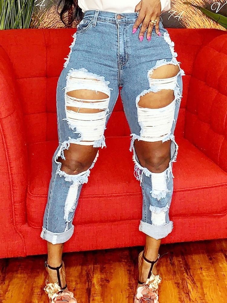 Waschbare Damen Jeans Mit Schmalem Reißverschluss