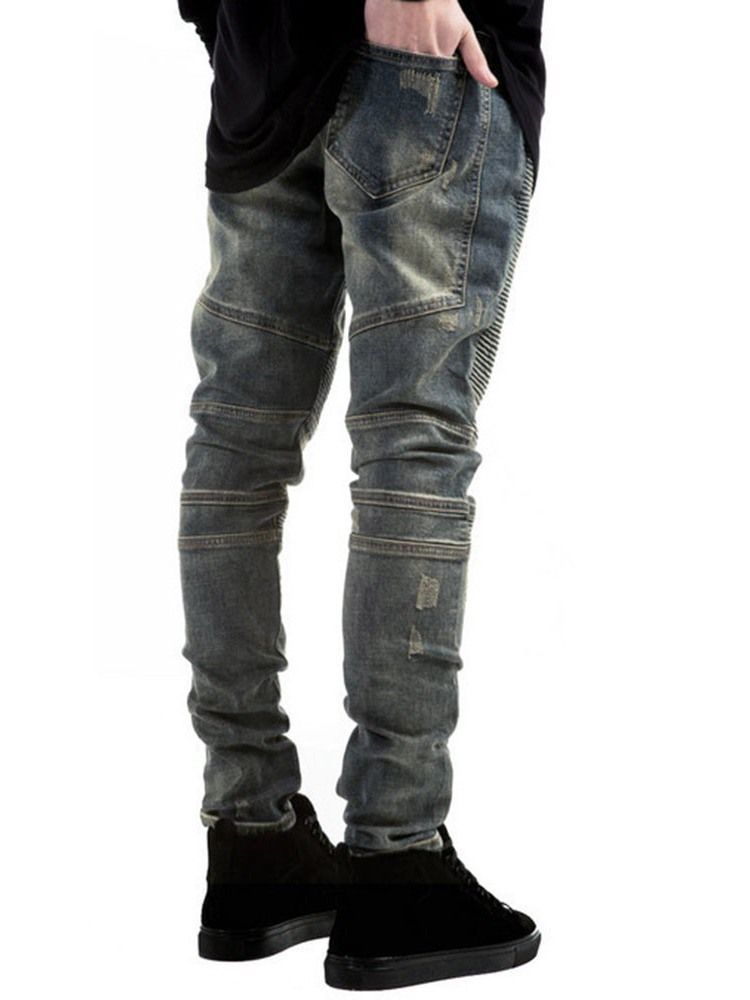 Worn Stripe Zipper Mid Waist Herren-denim-bleistifthose