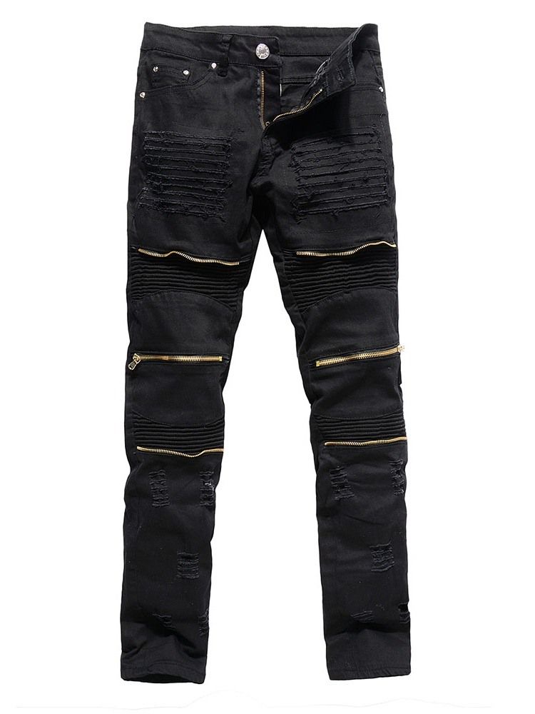 Zipper Straight Plain Zipper Mid Waist Herrenjeans