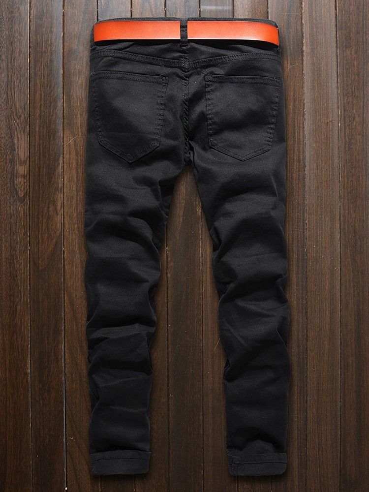 Zipper Straight Plain Zipper Mid Waist Herrenjeans