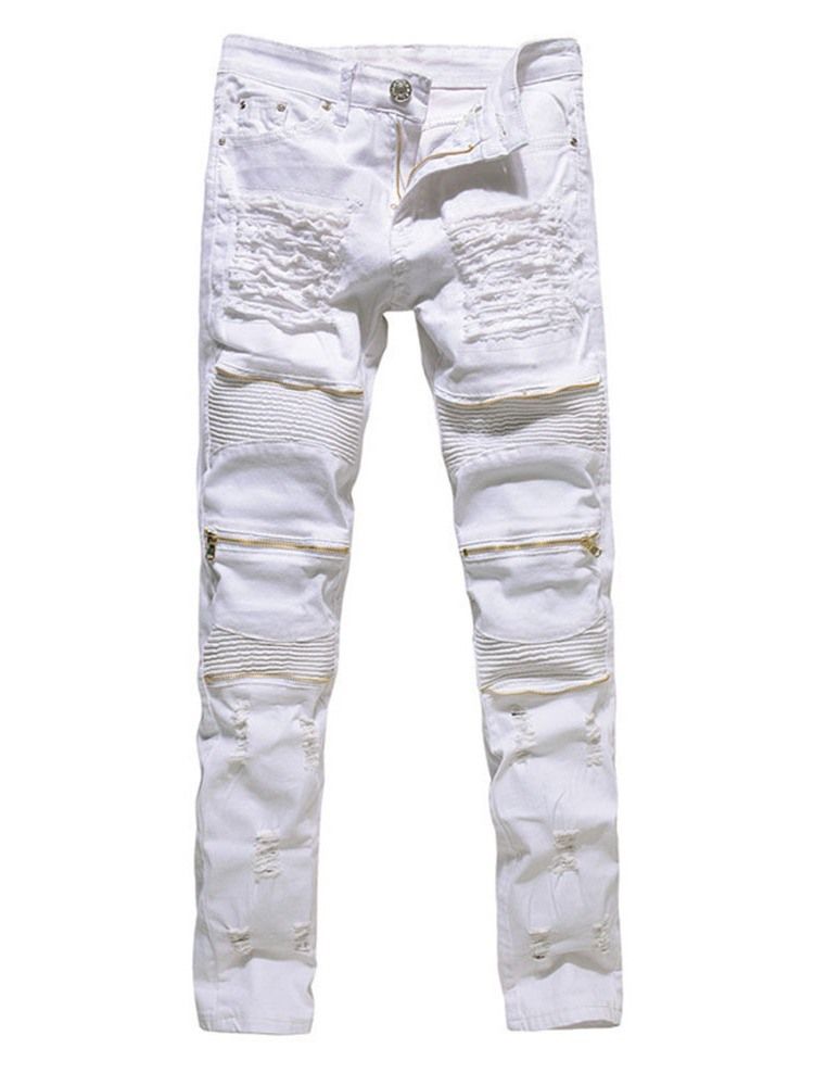 Zipper Straight Plain Zipper Mid Waist Herrenjeans