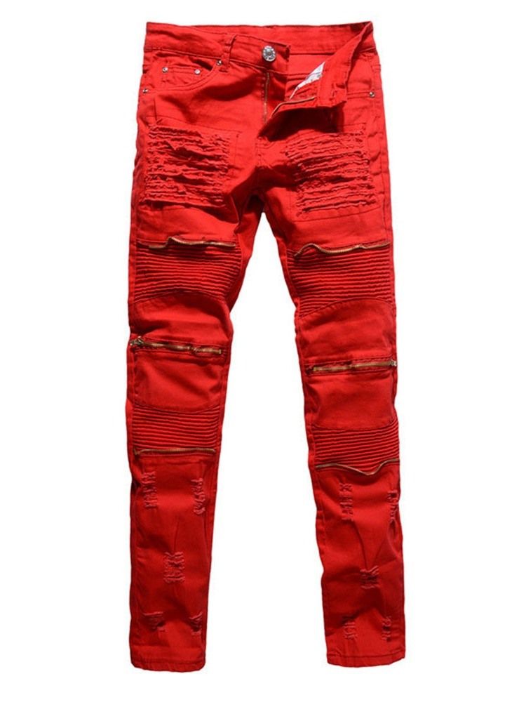 Zipper Straight Plain Zipper Mid Waist Herrenjeans