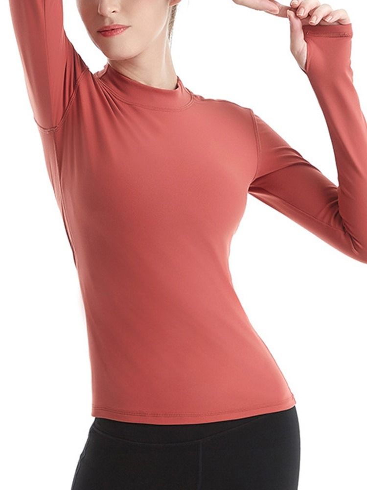 Damen Feste Daumenlöcher Nylon Atmungsaktiv Langarm Pullover Tops