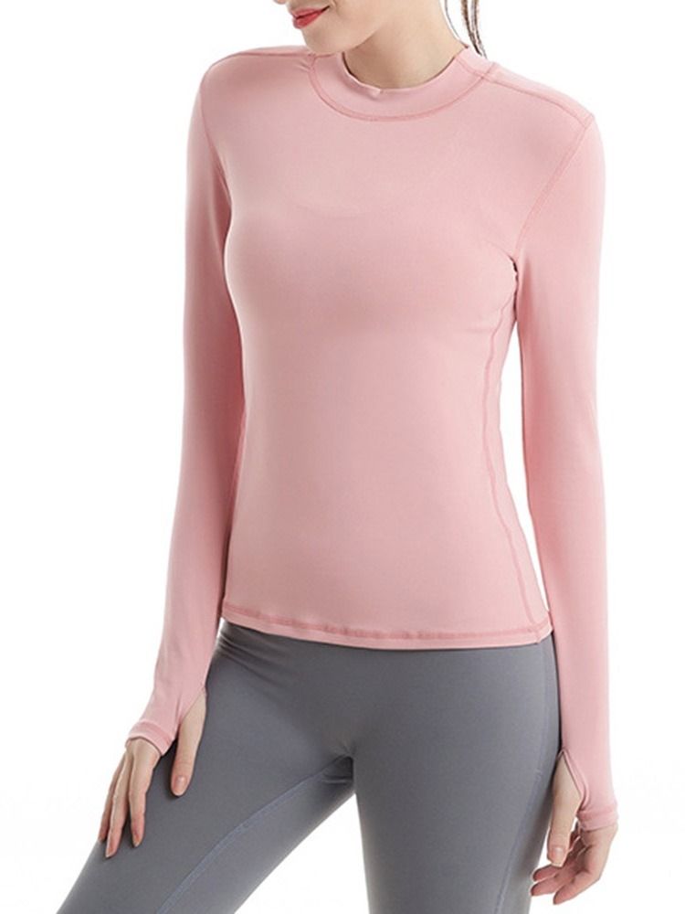 Damen Feste Daumenlöcher Nylon Atmungsaktiv Langarm Pullover Tops