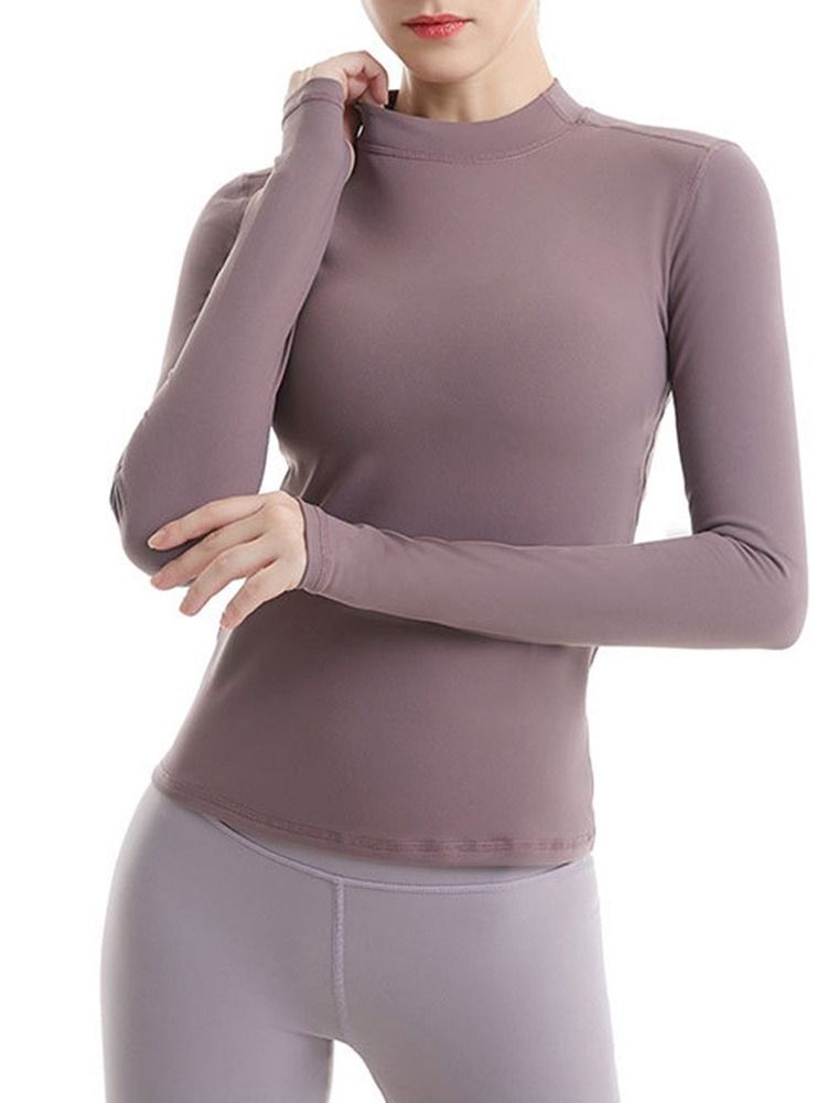 Damen Feste Daumenlöcher Nylon Atmungsaktiv Langarm Pullover Tops