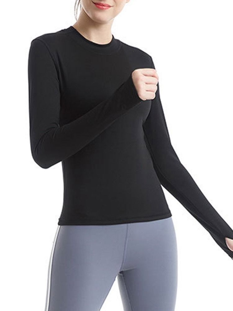 Damen Feste Daumenlöcher Nylon Atmungsaktiv Langarm Pullover Tops