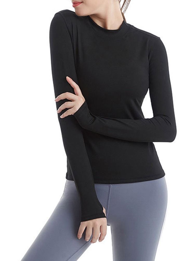 Damen Feste Daumenlöcher Nylon Atmungsaktiv Langarm Pullover Tops