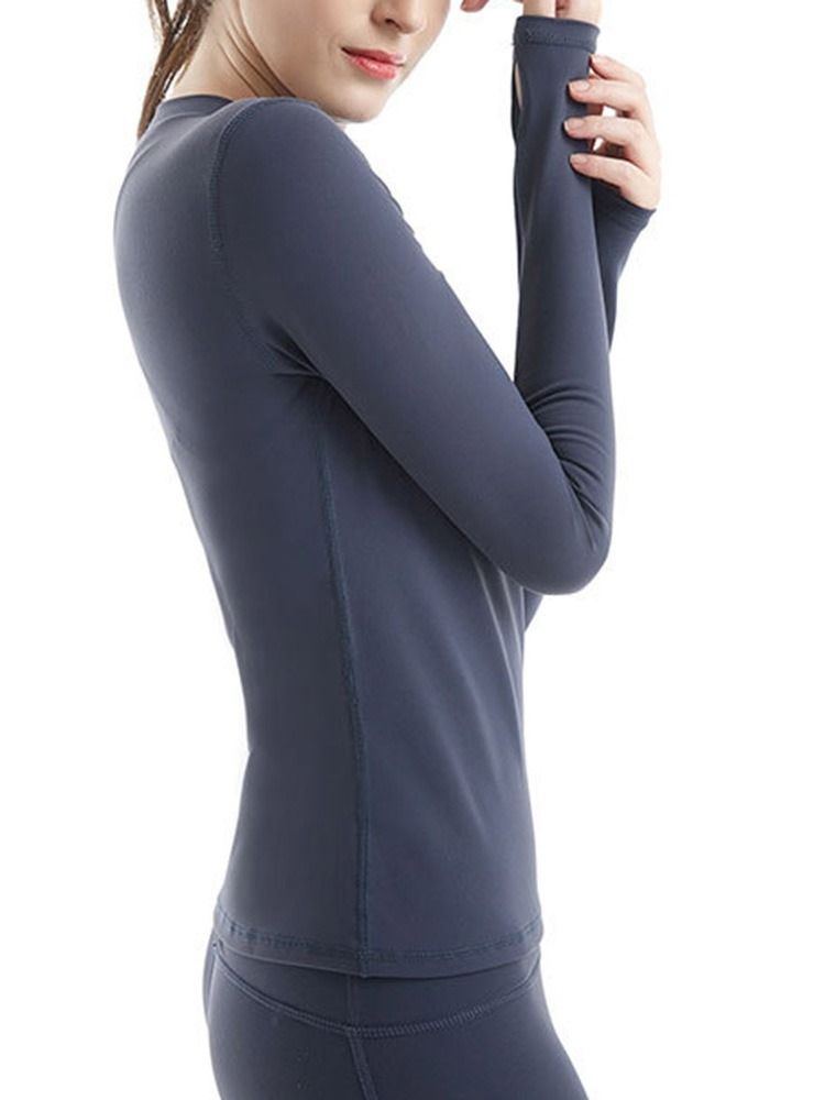 Damen Feste Daumenlöcher Nylon Atmungsaktiv Langarm Pullover Tops