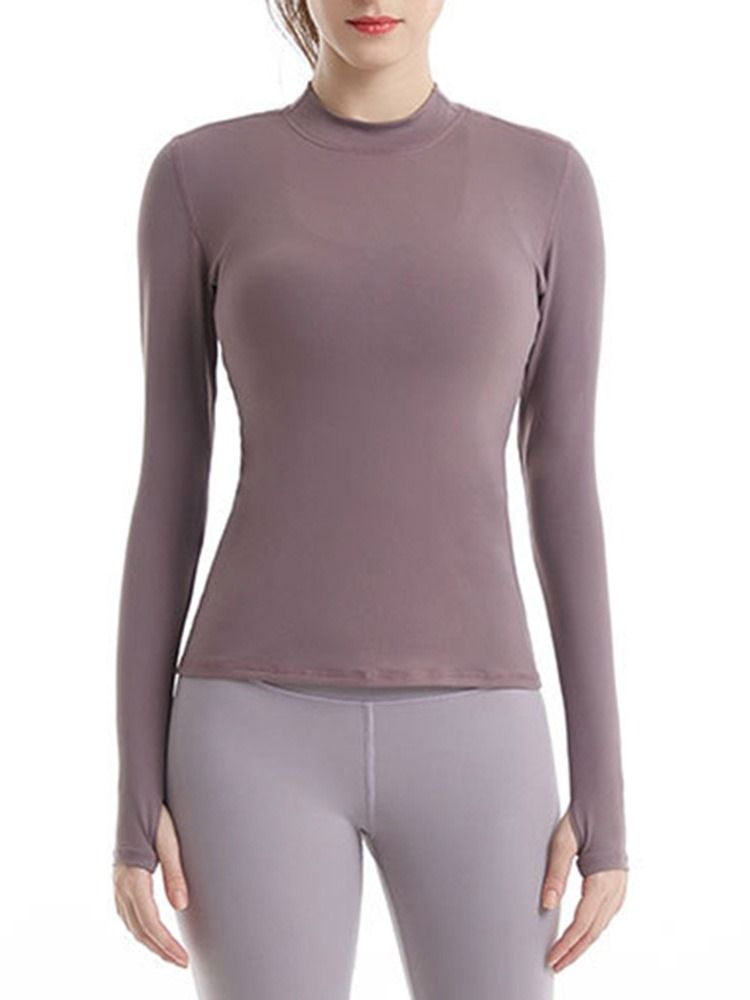 Damen Feste Daumenlöcher Nylon Atmungsaktiv Langarm Pullover Tops