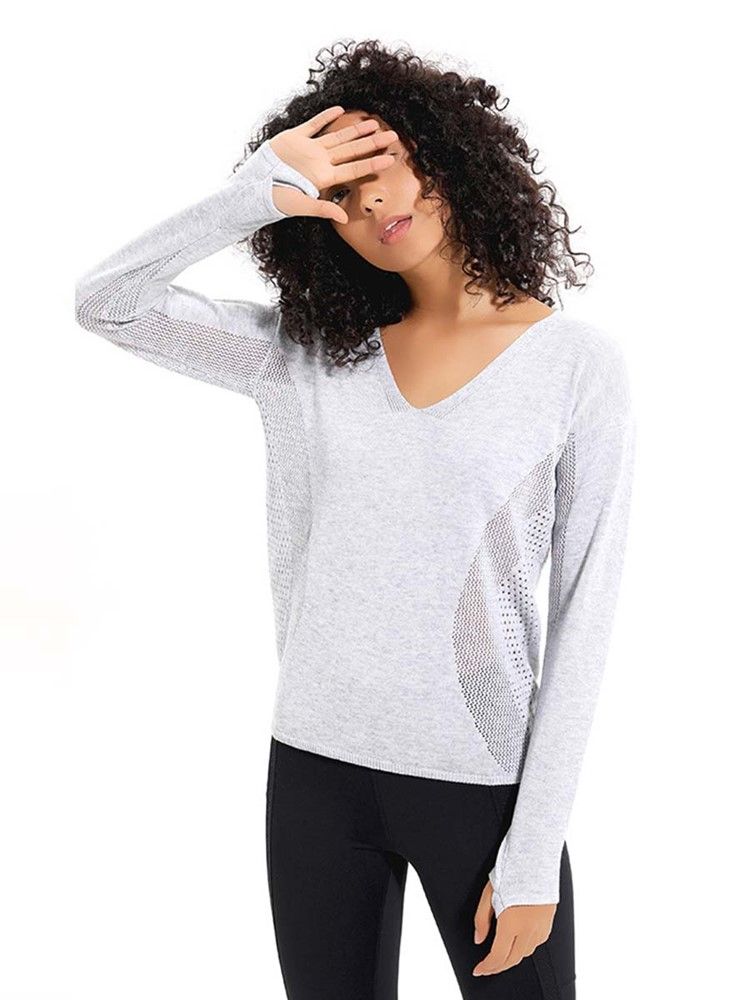 Damen Mesh Patchwork Solid Anti-schweiß Acryl Pullover Tops