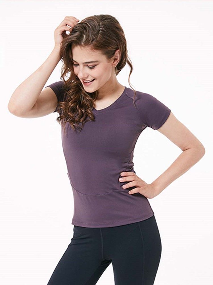 Damen Nylon Quick Dry Solid Yoga Pullover T-shirt