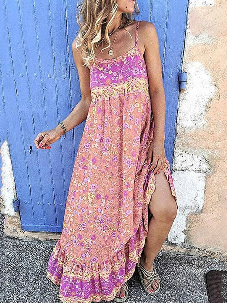 Ärmelloses Bodenlanges Maxikleid Mit Quadratischem Halsausschnitt Und Blumen Für Damen Beach