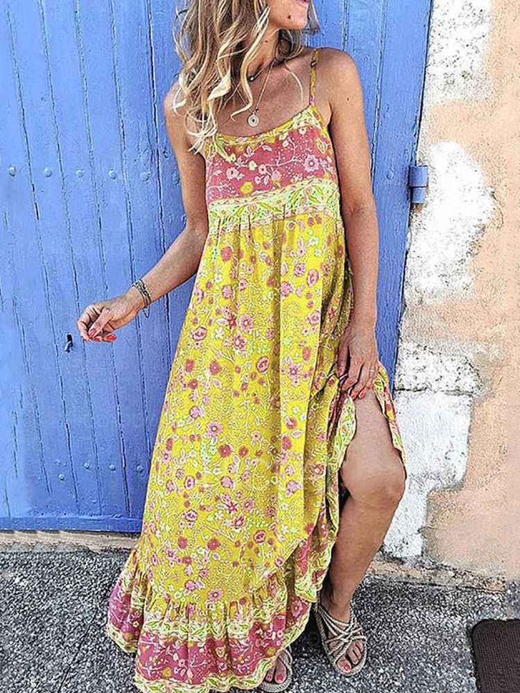 Ärmelloses Bodenlanges Maxikleid Mit Quadratischem Halsausschnitt Und Blumen Für Damen Beach