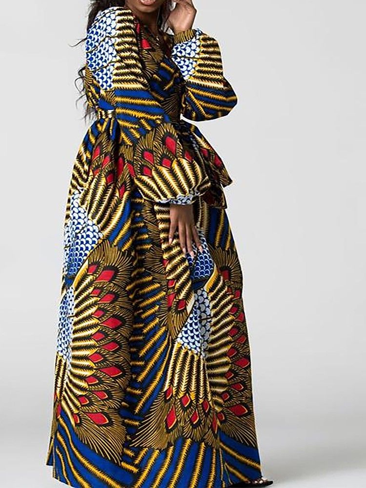 African Fashion Damen Kleid Mit V-ausschnitt Und Ausgestellten Ärmeln