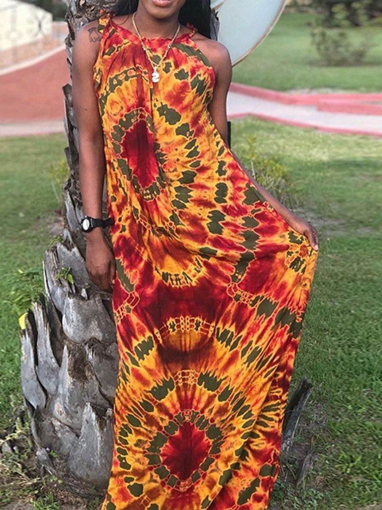 Afrikanisches Ärmelloses Bodenlanges Maxikleid Mit Mittlerer Taille Für Damen