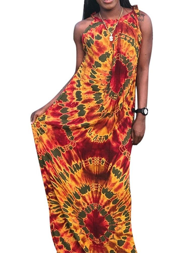 Afrikanisches Ärmelloses Bodenlanges Maxikleid Mit Mittlerer Taille Für Damen