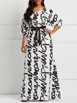 Bodenlanges Gerades Kleid Mit Buchstabendruck Für Damen