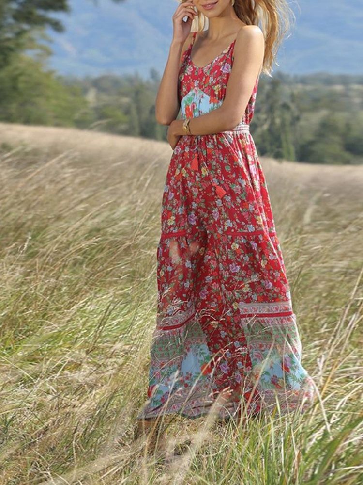 Bohemian Expansion Knöchellanges Plissiertes Blumen-reise-look-kleid Für Damen