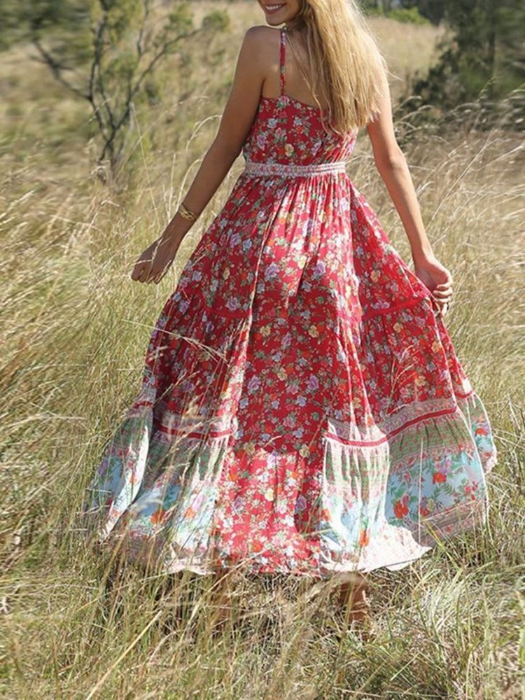 Bohemian Expansion Knöchellanges Plissiertes Blumen-reise-look-kleid Für Damen