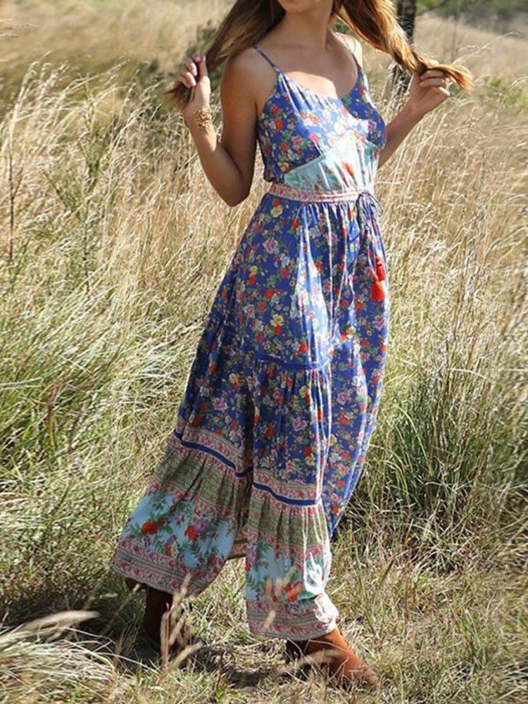 Bohemian Expansion Knöchellanges Plissiertes Blumen-reise-look-kleid Für Damen