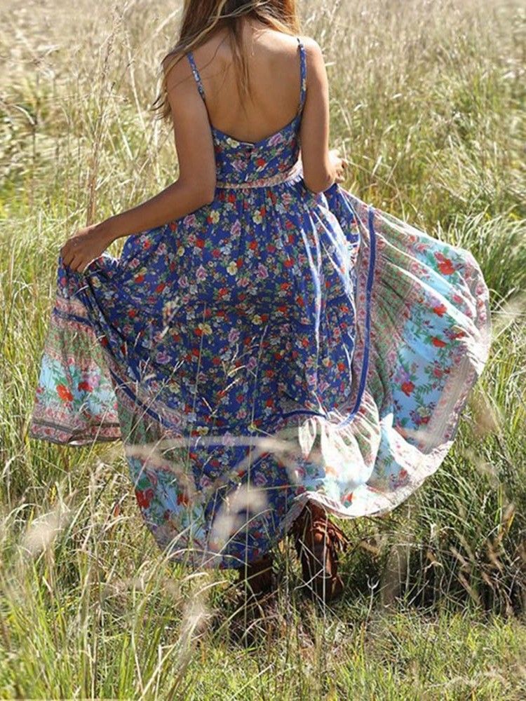 Bohemian Expansion Knöchellanges Plissiertes Blumen-reise-look-kleid Für Damen