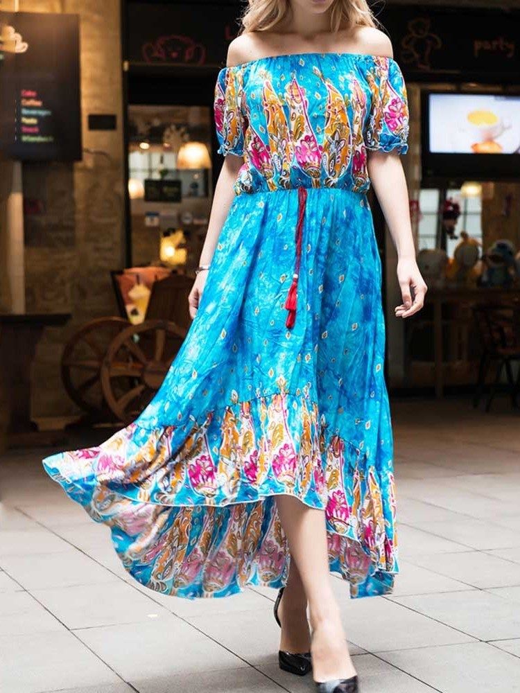 Bohemian Schulterfreies Knöchellanges Printkleid Für Damen