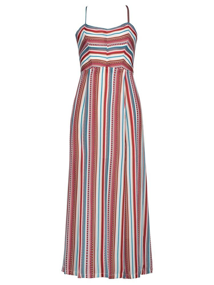 Color Block Stripe Backless Vacation Damen Maxikleid