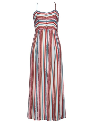 Color Block Stripe Backless Vacation Damen Maxikleid