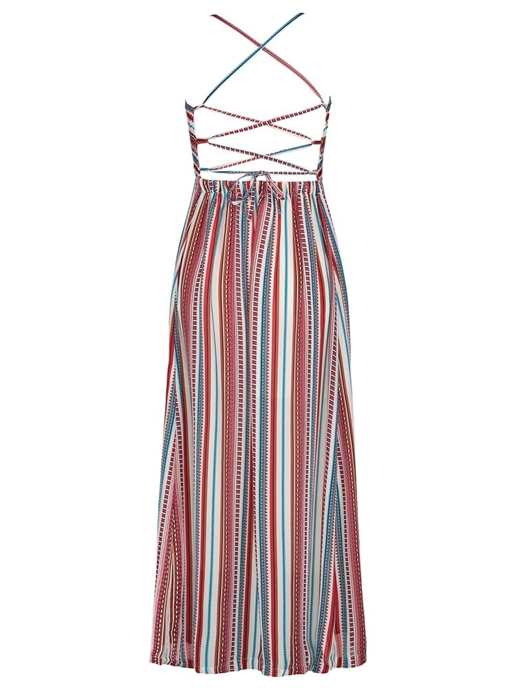 Color Block Stripe Backless Vacation Damen Maxikleid