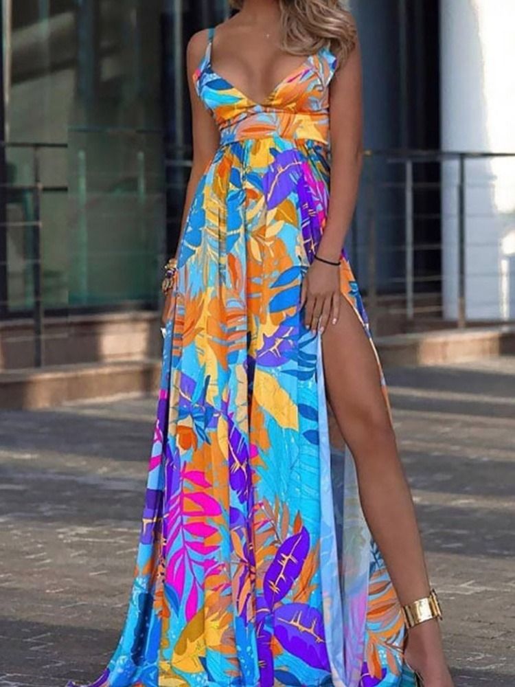 Damen Bodenlanges Ärmelloses Mode-pulloverkleid Mit Print