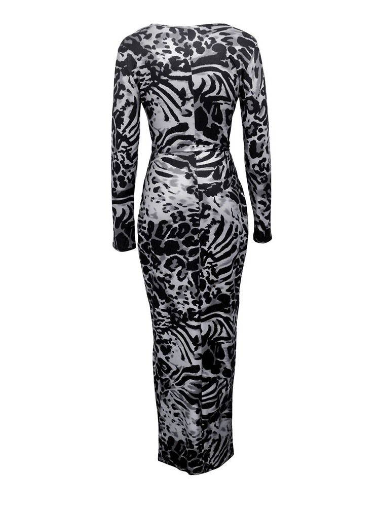 Damen Bodenlanges Print Langarm Party Cocktailkleid Regular