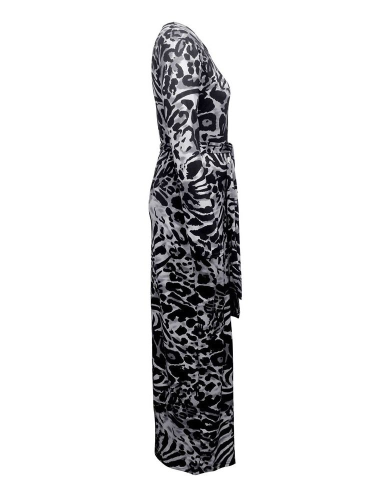 Damen Bodenlanges Print Langarm Party Cocktailkleid Regular