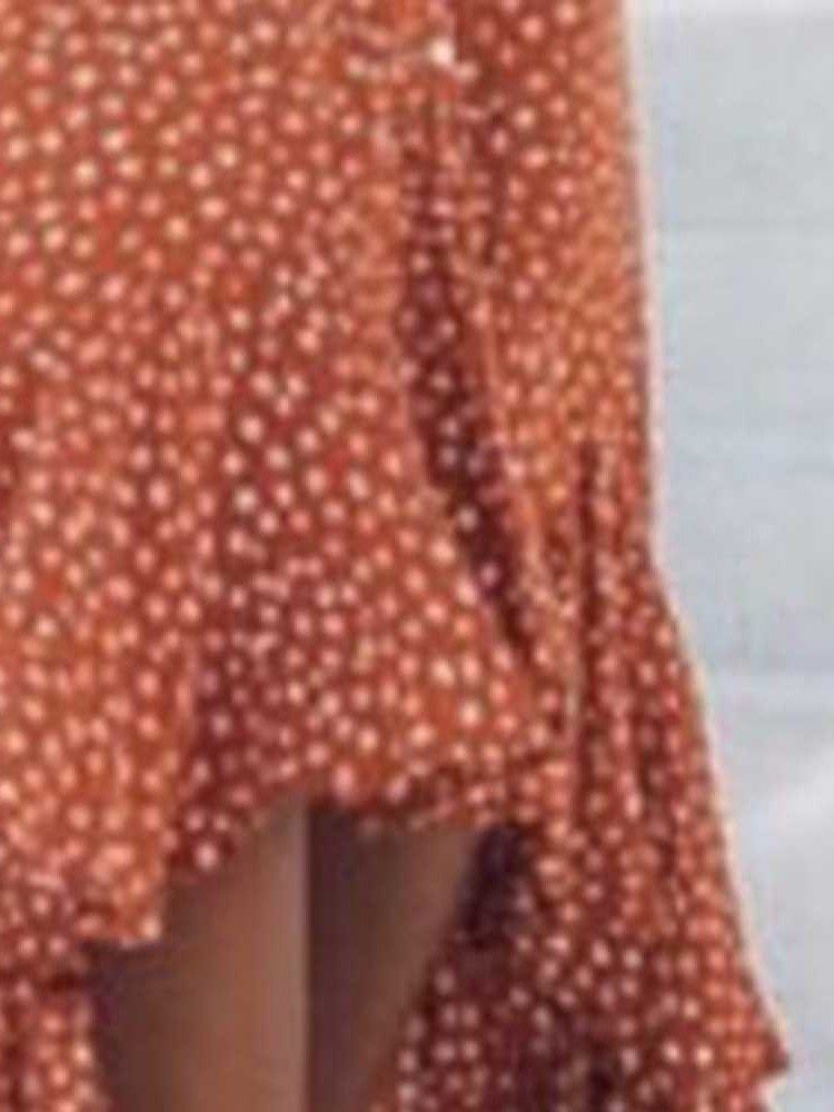 Damen Polka Dots Asymmetrisches Bodenlanges Ärmelloses Sommerkleid Mit V-ausschnitt