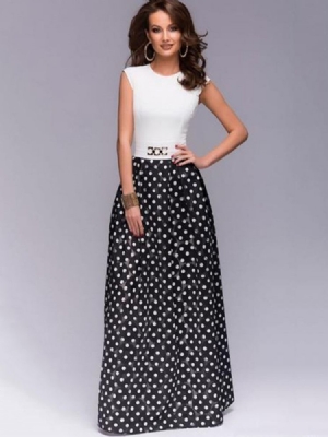 Damen Polka Dots Color Block Expansion Maxikleid