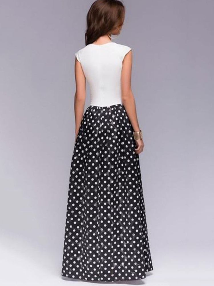 Damen Polka Dots Color Block Expansion Maxikleid