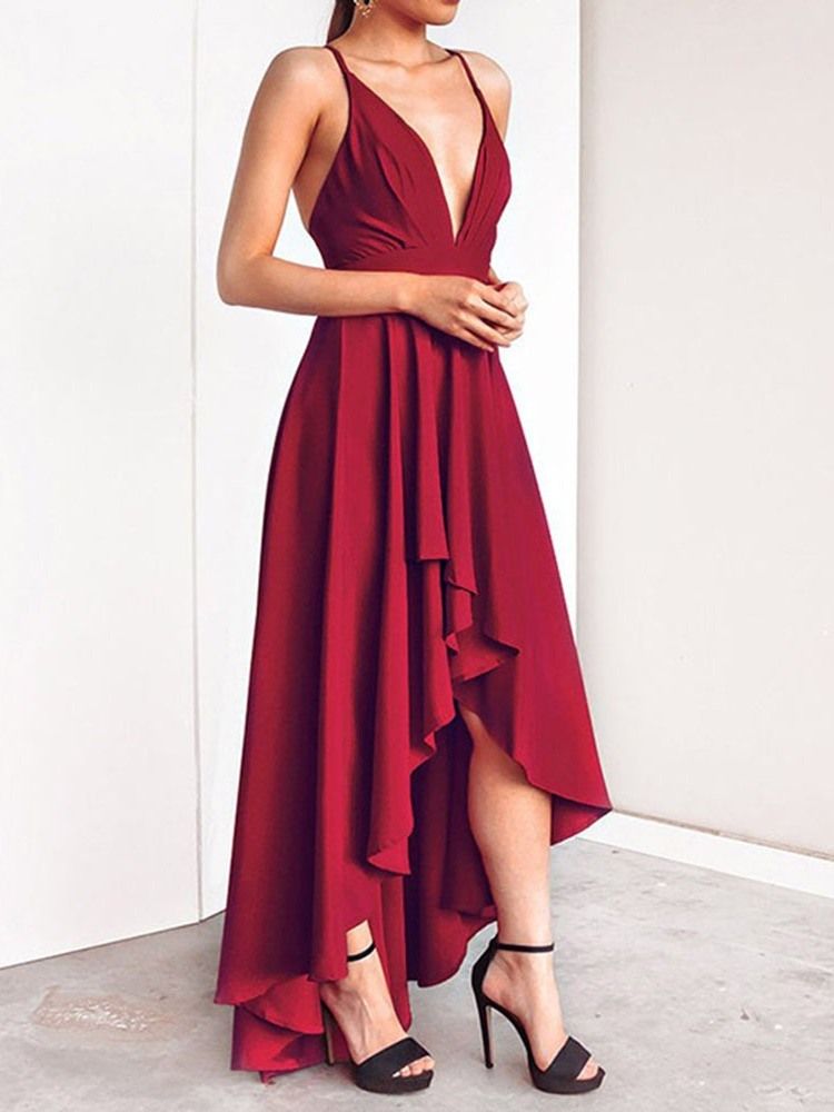 Damen Schwalbenschwanz Ärmelloses Asymmetrisches Bodenlanges Elegantes Spaghetti-trägerkleid