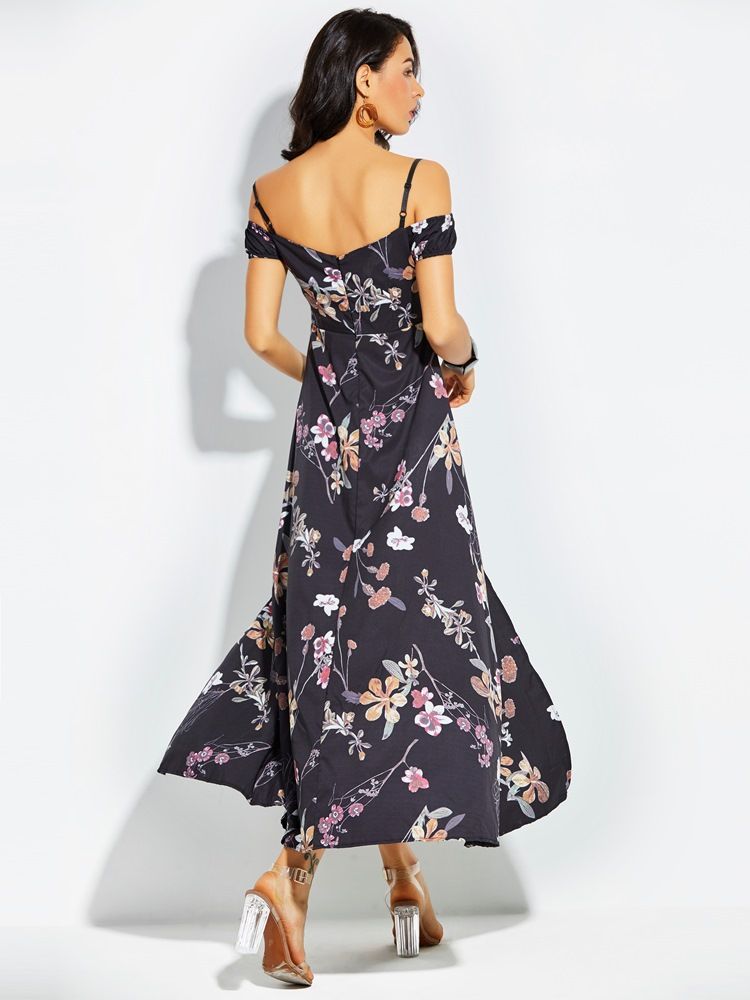 Damen Spaghettiträger Rückenfreies Maxikleid Mit Print