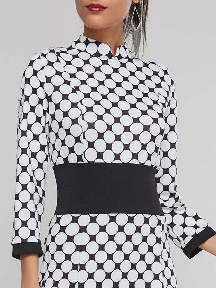 Damen Stehkragen Polka Dots Color Block Maxikleid