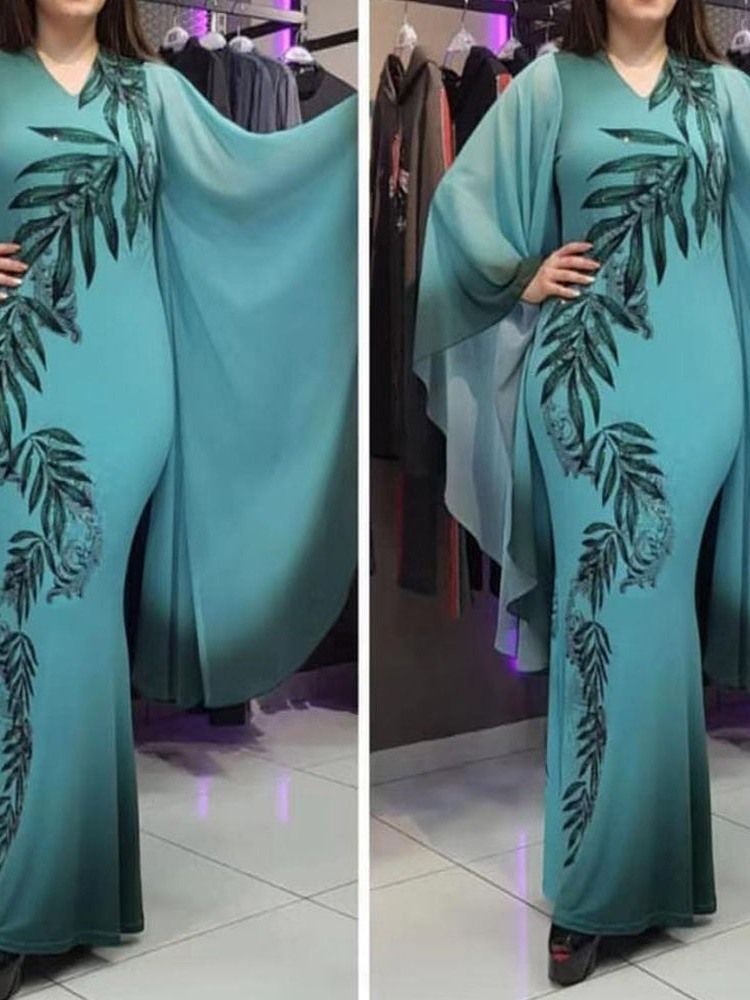 Damen V-ausschnitt Knöchellang Langarm Sommer Figurbetontes Kleid