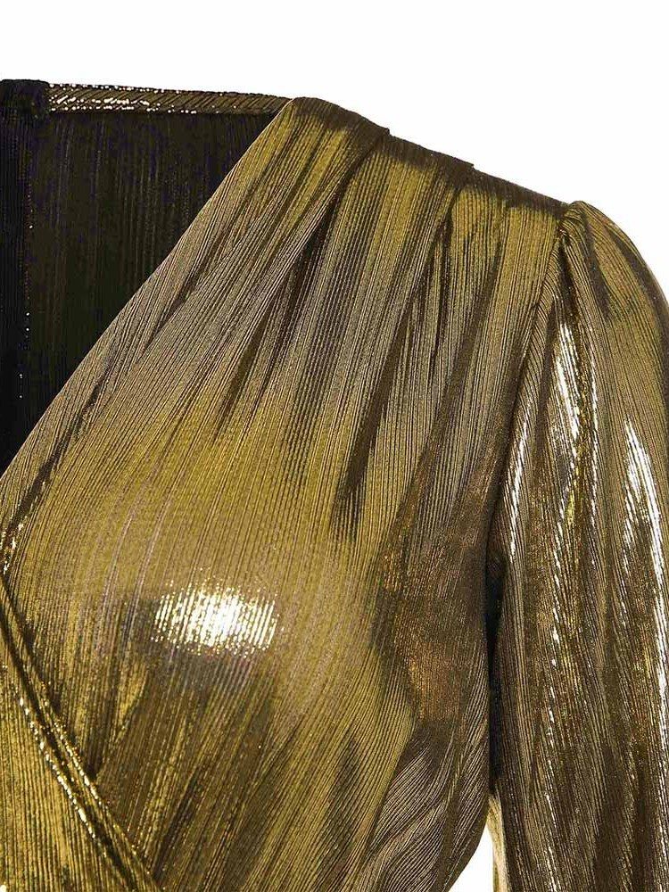 Dreiviertelärmeliges Schlichtes Kleid Mit Geteiltem V-ausschnitt Für Damen