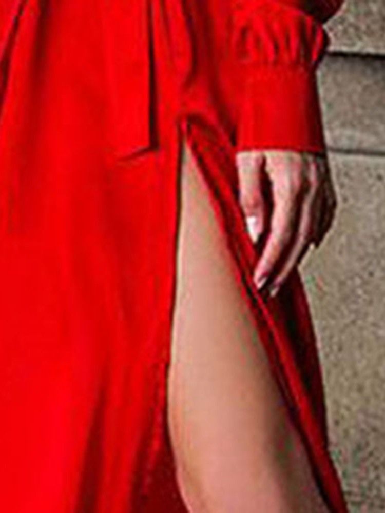 Einfarbiges Normales Kleid Mit Schlitz Und V-ausschnitt Für Damen