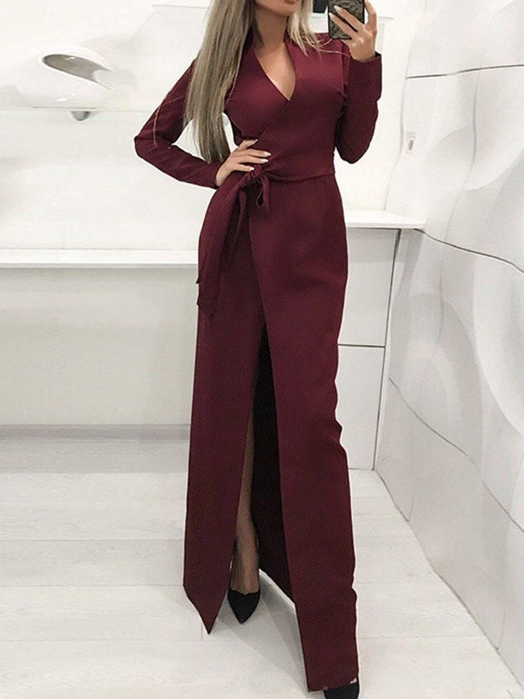 Langarm Bodenlanger Schnürer Schlichtes Schnürkleid Für Damen