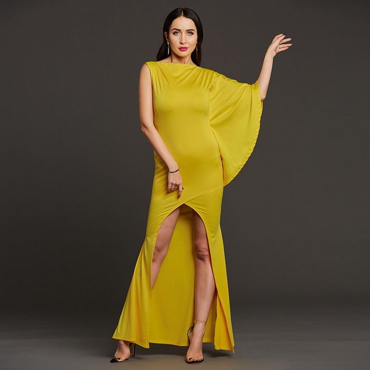 One-shoulder Asymmetrischer Seitenschlitz Damen Maxikleid