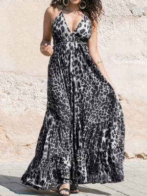 Print V-ausschnitt Ärmellose Mid Waist Bohemian Dress Strandkleider Für Damen